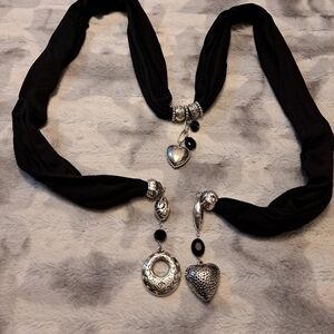 Black Scarf With Silver Charms & Embellishments